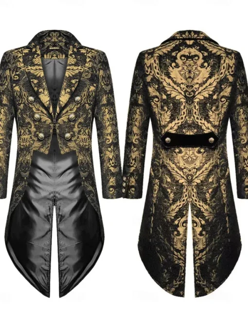 Men's Casual Blazer Black Gold Vampire Gothic Plus Size Jacket Showman Tuxedo Tailcoat Dress Frock Coat Steampunk Victorian