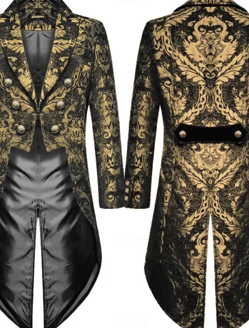 Men's Casual Blazer Black Gold Vampire Gothic Plus Size Jacket Showman Tuxedo Tailcoat Dress Frock Coat Steampunk Victorian
