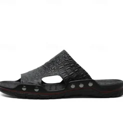 Men's Casual Brown Slide Sandals with Crocodile Pattern and Durable Rubber Sole – Comfortable Outdoor Footwear for Summer, Beach and Daily Wear