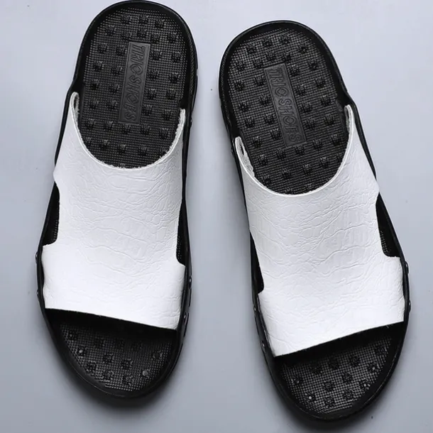 Men's Casual Brown Slide Sandals with Crocodile Pattern and Durable Rubber Sole – Comfortable Outdoor Footwear for Summer, Beach and Daily Wear