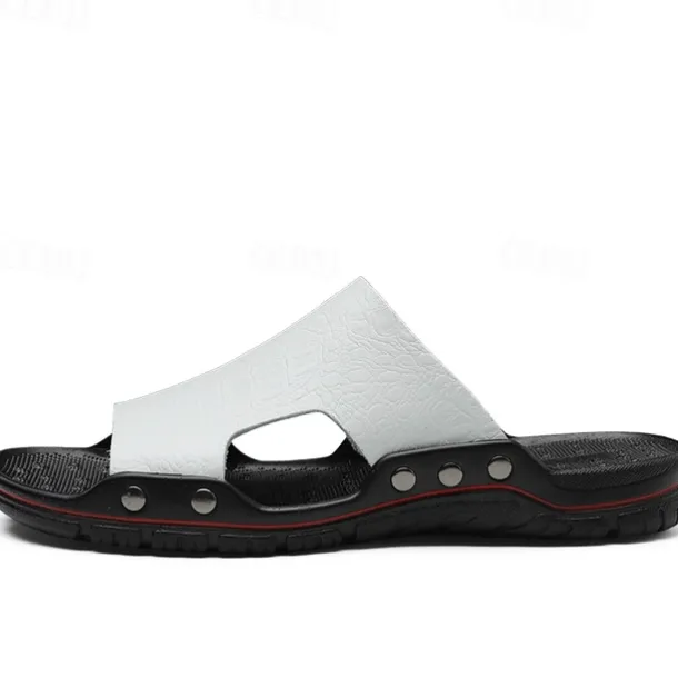 Men's Casual Brown Slide Sandals with Crocodile Pattern and Durable Rubber Sole – Comfortable Outdoor Footwear for Summer, Beach and Daily Wear