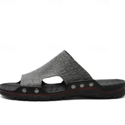 Men's Casual Brown Slide Sandals with Crocodile Pattern and Durable Rubber Sole – Comfortable Outdoor Footwear for Summer, Beach and Daily Wear