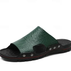 Men's Casual Brown Slide Sandals with Crocodile Pattern and Durable Rubber Sole – Comfortable Outdoor Footwear for Summer, Beach and Daily Wear