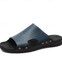 Men's Casual Brown Slide Sandals with Crocodile Pattern and Durable Rubber Sole – Comfortable Outdoor Footwear for Summer, Beach and Daily Wear