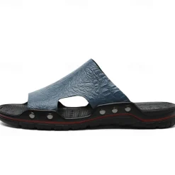 Men's Casual Brown Slide Sandals with Crocodile Pattern and Durable Rubber Sole – Comfortable Outdoor Footwear for Summer, Beach and Daily Wear