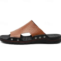 Men's Casual Brown Slide Sandals with Crocodile Pattern and Durable Rubber Sole – Comfortable Outdoor Footwear for Summer, Beach and Daily Wear
