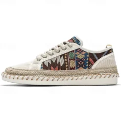Men's Casual Canvas Sneakers with Tribal Print and Jute Rope Sole – Comfortable Everyday Footwear