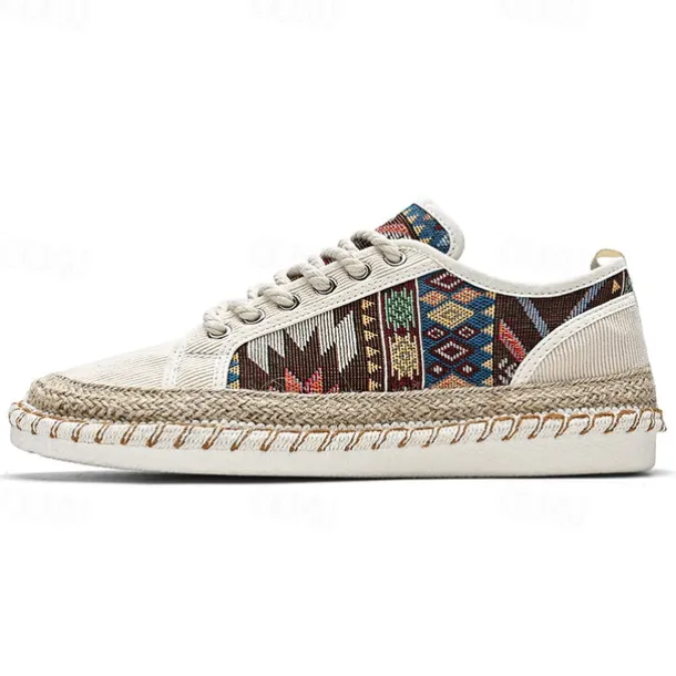 Men's Casual Canvas Sneakers with Tribal Print and Jute Rope Sole – Comfortable Everyday Footwear