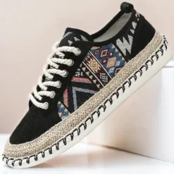 Men's Casual Canvas Sneakers with Tribal Print and Jute Rope Sole – Comfortable Everyday Footwear