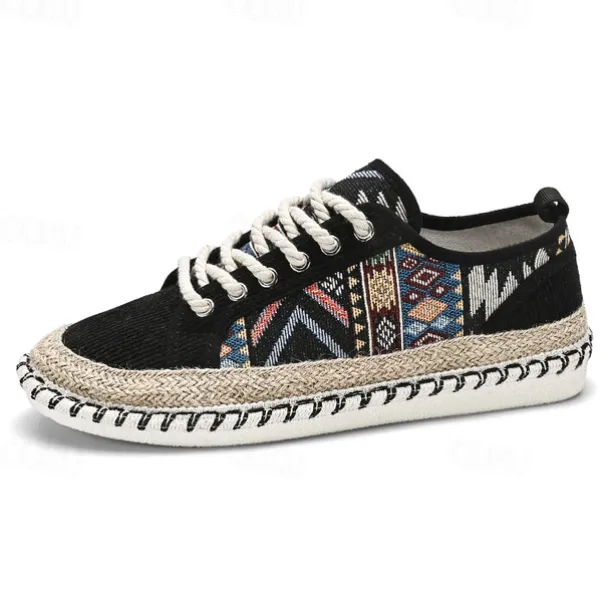 Men's Casual Canvas Sneakers with Tribal Print and Jute Rope Sole – Comfortable Everyday Footwear