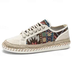 Men's Casual Canvas Sneakers with Tribal Print and Jute Rope Sole – Comfortable Everyday Footwear