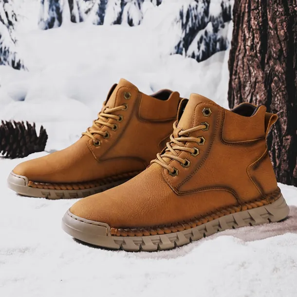 Men's Casual Faux Leather Ankle Boots - Lightweight Brown Lace-Up with Durable Flexible Sole for Outdoor and Everyday Wear