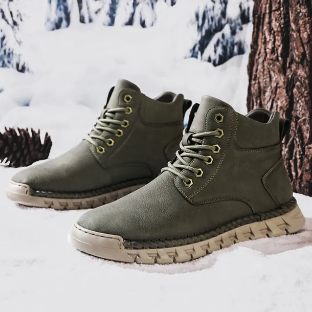 Men's Casual Faux Leather Ankle Boots - Lightweight Brown Lace-Up with Durable Flexible Sole for Outdoor and Everyday Wear