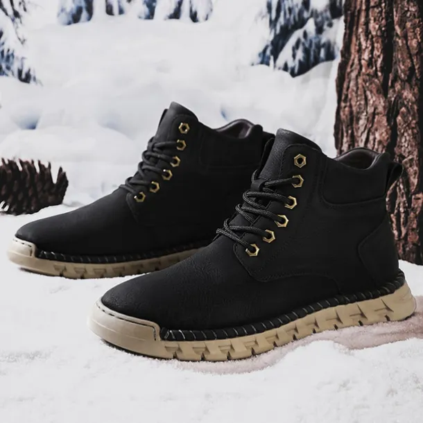 Men's Casual Faux Leather Ankle Boots - Lightweight Brown Lace-Up with Durable Flexible Sole for Outdoor and Everyday Wear