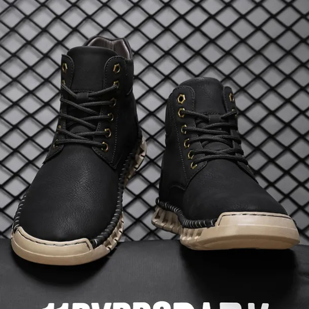 Men's Casual Faux Leather Ankle Boots - Lightweight Brown Lace-Up with Durable Flexible Sole for Outdoor and Everyday Wear