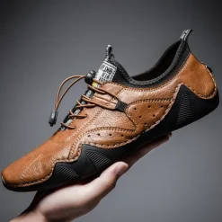 Men's Casual Faux Leather Sneakers – Lightweight Breathable Lace-Up Shoes, Stylish Non-Slip Walking Footwear for Daily Wear & Outdoor Activities