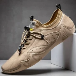 Men's Casual Faux Leather Sneakers – Lightweight Breathable Lace-Up Shoes, Stylish Non-Slip Walking Footwear for Daily Wear & Outdoor Activities