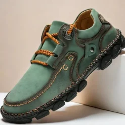 Men's Casual Green Faux Leather Sneakers with Comfortable Fit and Durable Soles – Ideal for Outdoor Activities and Everyday Wear