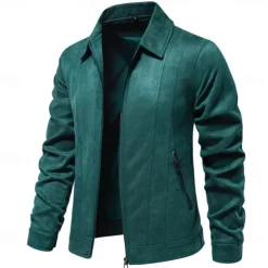 Men's Casual Jacket Brown Suede Jacket Casual Daily Sexy Fall & Winter Solid / Plain Color Casual Lapel Regular Black Yellow Green Gray Jacket