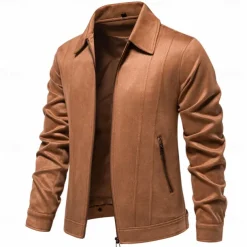 Men's Casual Jacket Brown Suede Jacket Casual Daily Sexy Fall & Winter Solid / Plain Color Casual Lapel Regular Black Yellow Green Gray Jacket
