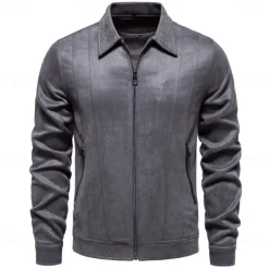 Men's Casual Jacket Brown Suede Jacket Casual Daily Sexy Fall & Winter Solid / Plain Color Casual Lapel Regular Black Yellow Green Gray Jacket