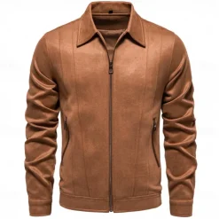 Men's Casual Jacket Brown Suede Jacket Casual Daily Sexy Fall & Winter Solid / Plain Color Casual Lapel Regular Black Yellow Green Gray Jacket