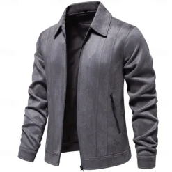 Men's Casual Jacket Brown Suede Jacket Casual Daily Sexy Fall & Winter Solid / Plain Color Casual Lapel Regular Black Yellow Green Gray Jacket