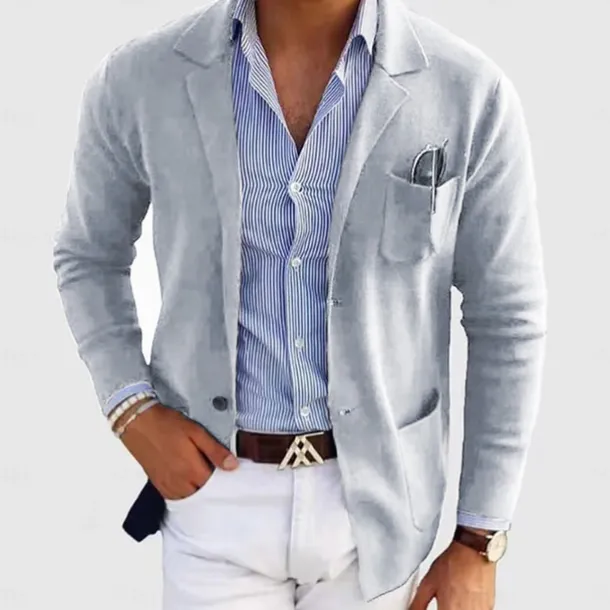 Men's Casual Jacket Casual Daily Comfortable Button Pocket Spring & Fall Solid Color Fashion Casual Peaked Lapel Regular Regular Fit Dark Gray Black Blue khaki Light Grey Jacket
