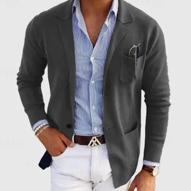 Men's Casual Jacket Casual Daily Comfortable Button Pocket Spring & Fall Solid Color Fashion Casual Peaked Lapel Regular Regular Fit Dark Gray Black Blue khaki Light Grey Jacket