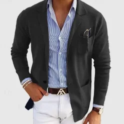 Men's Casual Jacket Casual Daily Comfortable Button Pocket Spring & Fall Solid Color Fashion Casual Peaked Lapel Regular Regular Fit Dark Gray Black Blue khaki Light Grey Jacket