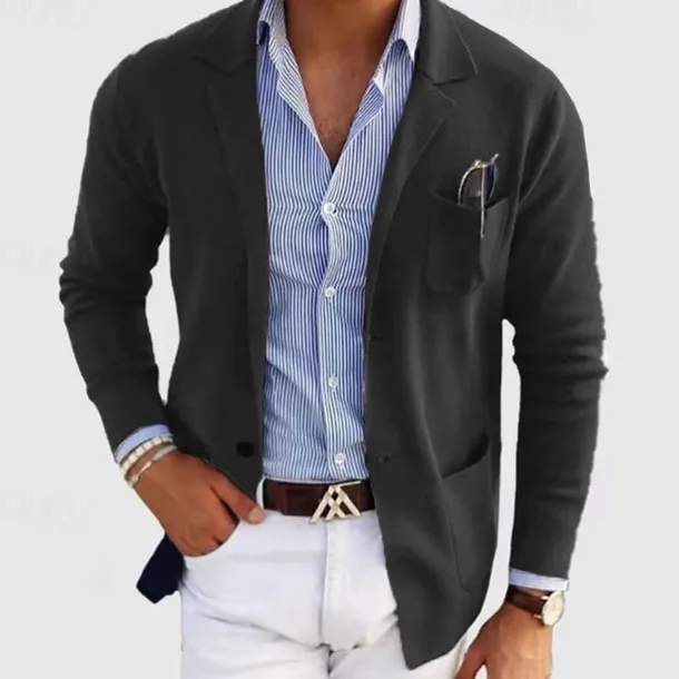 Men's Casual Jacket Casual Daily Comfortable Button Pocket Spring & Fall Solid Color Fashion Casual Peaked Lapel Regular Regular Fit Dark Gray Black Blue khaki Light Grey Jacket