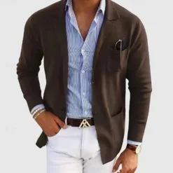 Men's Casual Jacket Casual Daily Comfortable Button Pocket Spring & Fall Solid Color Fashion Casual Peaked Lapel Regular Regular Fit Dark Gray Black Blue khaki Light Grey Jacket