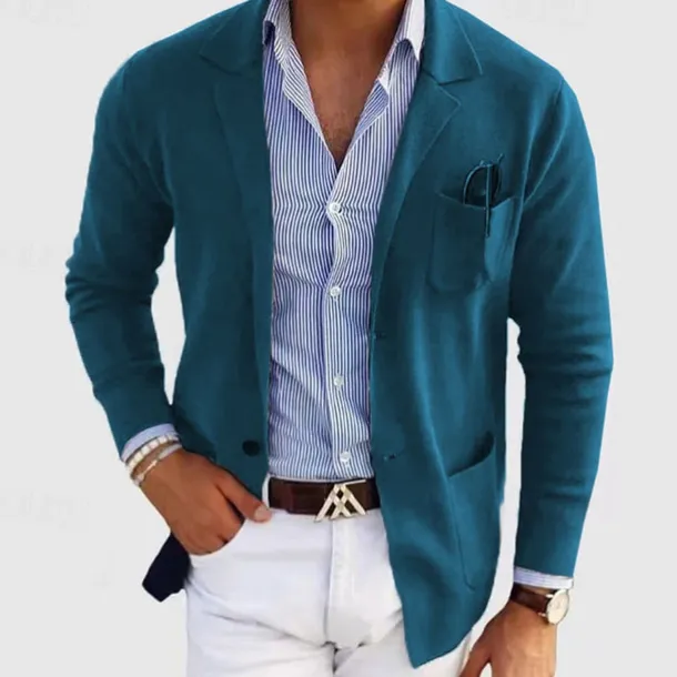 Men's Casual Jacket Casual Daily Comfortable Button Pocket Spring & Fall Solid Color Fashion Casual Peaked Lapel Regular Regular Fit Dark Gray Black Blue khaki Light Grey Jacket