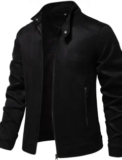 Men's Casual Jacket Suede Jacket Casual Daily Windbreaker Sexy Fall & Winter Solid / Plain Color Casual Collarless Regular Black Yellow Green Gray Jacket