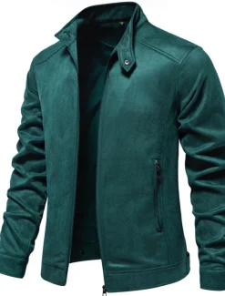 Men's Casual Jacket Suede Jacket Casual Daily Windbreaker Sexy Fall & Winter Solid / Plain Color Casual Collarless Regular Black Yellow Green Gray Jacket