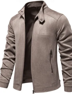 Men's Casual Jacket Suede Jacket Casual Daily Windbreaker Sexy Fall & Winter Solid / Plain Color Casual Collarless Regular Black Yellow Green Gray Jacket