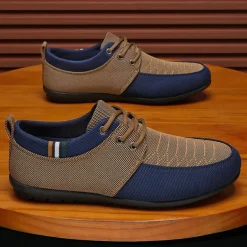 Men's Casual Lace-Up Shoes in Tan & Navy Blue, Unique Woven Design, Perfect for Everyday Style & Comfort