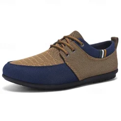 Men's Casual Lace-Up Shoes in Tan & Navy Blue, Unique Woven Design, Perfect for Everyday Style & Comfort