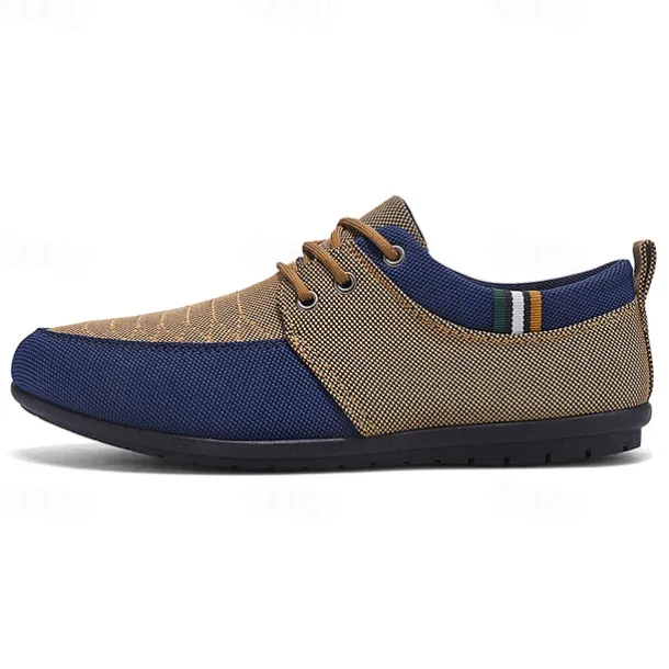 Men's Casual Lace-Up Shoes in Tan & Navy Blue, Unique Woven Design, Perfect for Everyday Style & Comfort