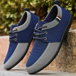 Men's Casual Lace-Up Shoes in Tan & Navy Blue, Unique Woven Design, Perfect for Everyday Style & Comfort
