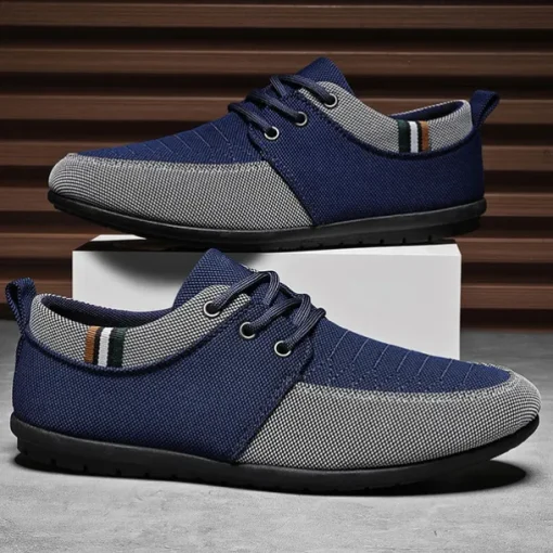 Men's Casual Lace-Up Shoes in Tan & Navy Blue, Unique Woven Design, Perfect for Everyday Style & Comfort