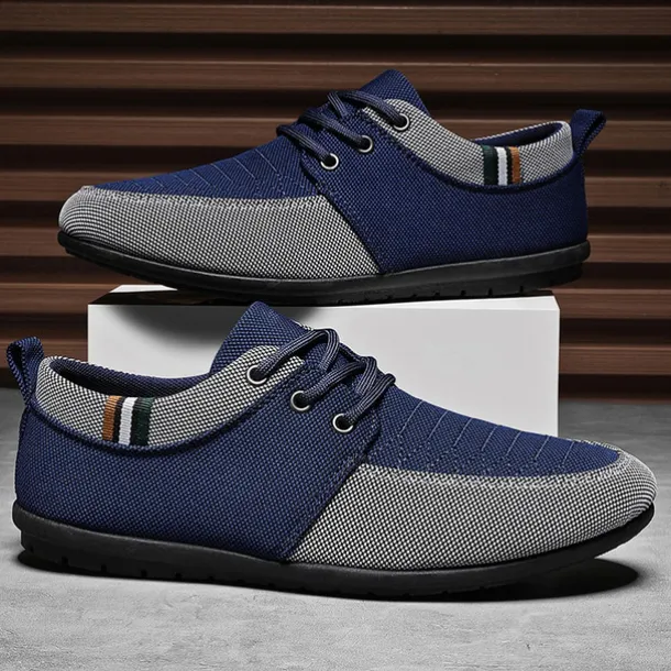 Men's Casual Lace-Up Shoes in Tan & Navy Blue, Unique Woven Design, Perfect for Everyday Style & Comfort