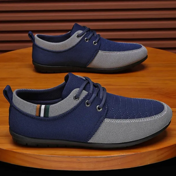 Men's Casual Lace-Up Shoes in Tan & Navy Blue, Unique Woven Design, Perfect for Everyday Style & Comfort