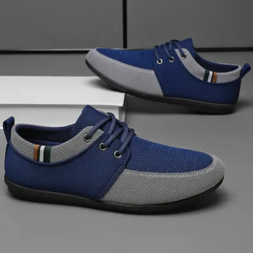 Men's Casual Lace-Up Shoes in Tan & Navy Blue, Unique Woven Design, Perfect for Everyday Style & Comfort