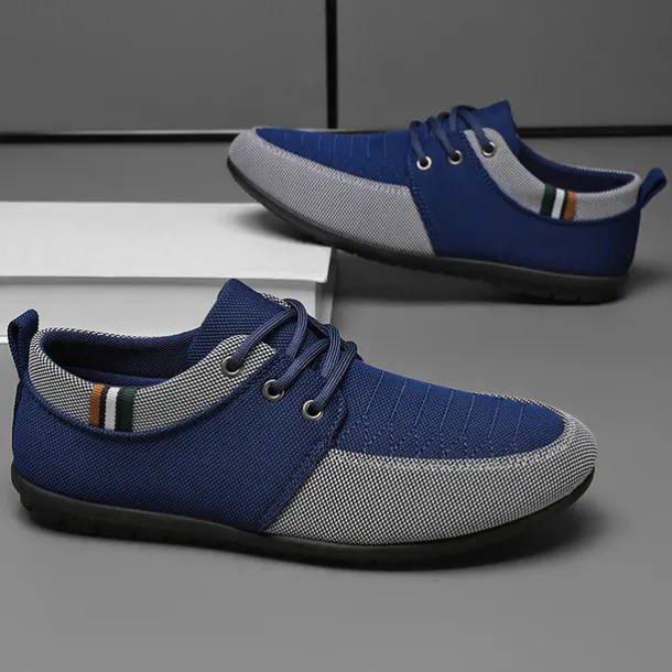 Men's Casual Lace-Up Shoes in Tan & Navy Blue, Unique Woven Design, Perfect for Everyday Style & Comfort