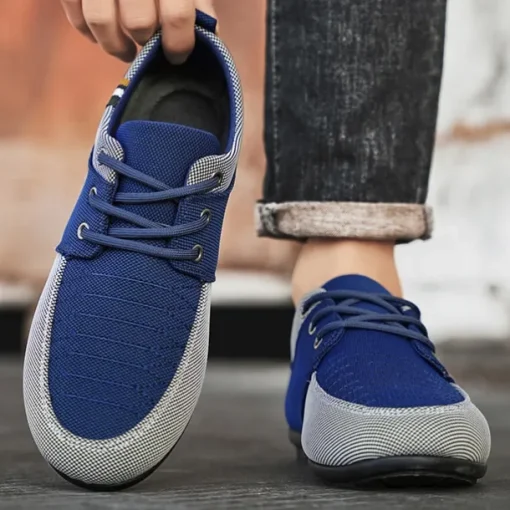Men's Casual Lace-Up Shoes in Tan & Navy Blue, Unique Woven Design, Perfect for Everyday Style & Comfort