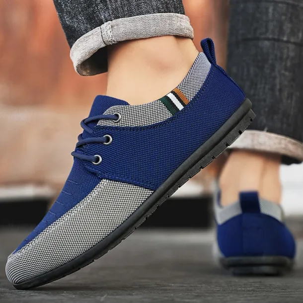 Men's Casual Lace-Up Shoes in Tan & Navy Blue, Unique Woven Design, Perfect for Everyday Style & Comfort