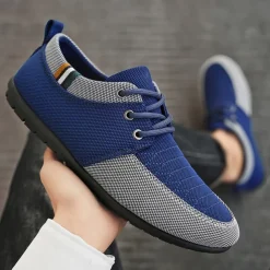 Men's Casual Lace-Up Shoes in Tan & Navy Blue, Unique Woven Design, Perfect for Everyday Style & Comfort