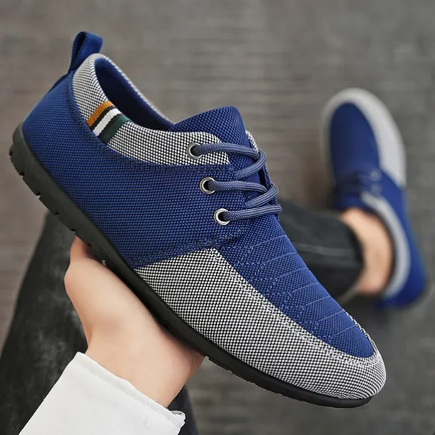Men's Casual Lace-Up Shoes in Tan & Navy Blue, Unique Woven Design, Perfect for Everyday Style & Comfort