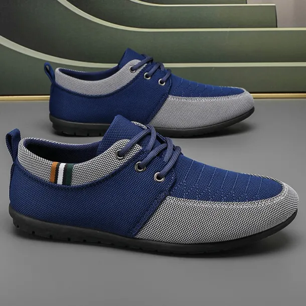 Men's Casual Lace-Up Shoes in Tan & Navy Blue, Unique Woven Design, Perfect for Everyday Style & Comfort